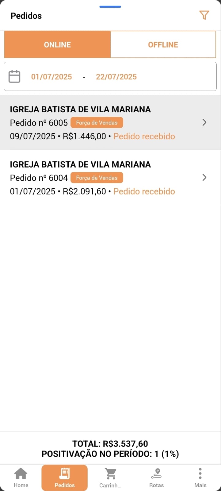 Gestão de pedidos no App Vendedores